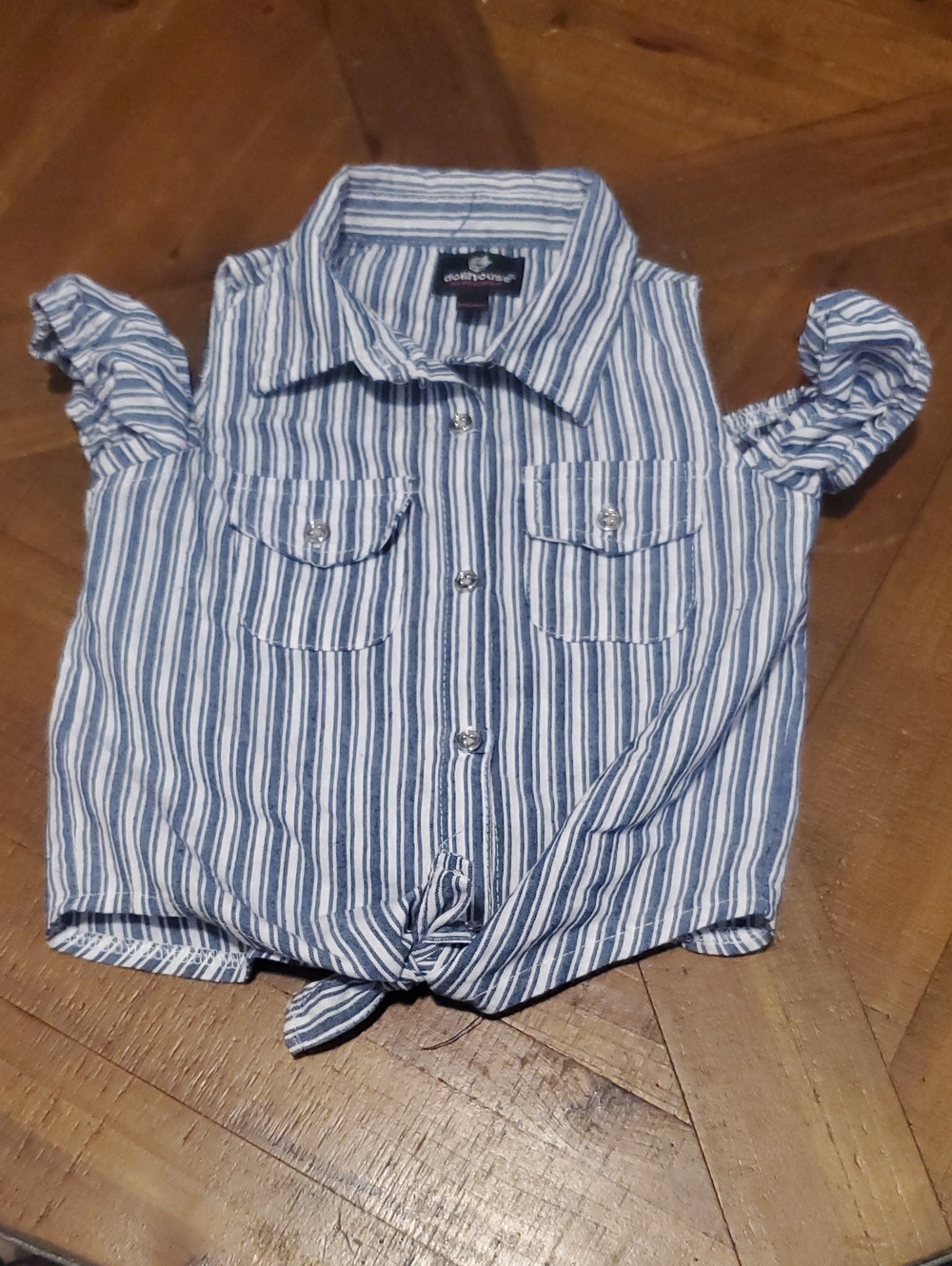 Dollhouse Navy and White Striped Button-Front Kids Top